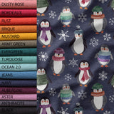 Peguins - Dark Blue - Organic Cotton/Spandex FRENCH TERRY