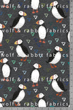 Puffins - Dark Grey - Organic Cotton/Spandex Euro Knit Jersey