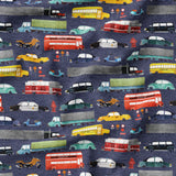 Watercolor Vehicles - Dark Blue - Organic Cotton/Spandex Euro Knit Jersey