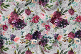 BURGUNDY FLORAL - FOG - Organic Cotton/Spandex Euro Knit Jersey