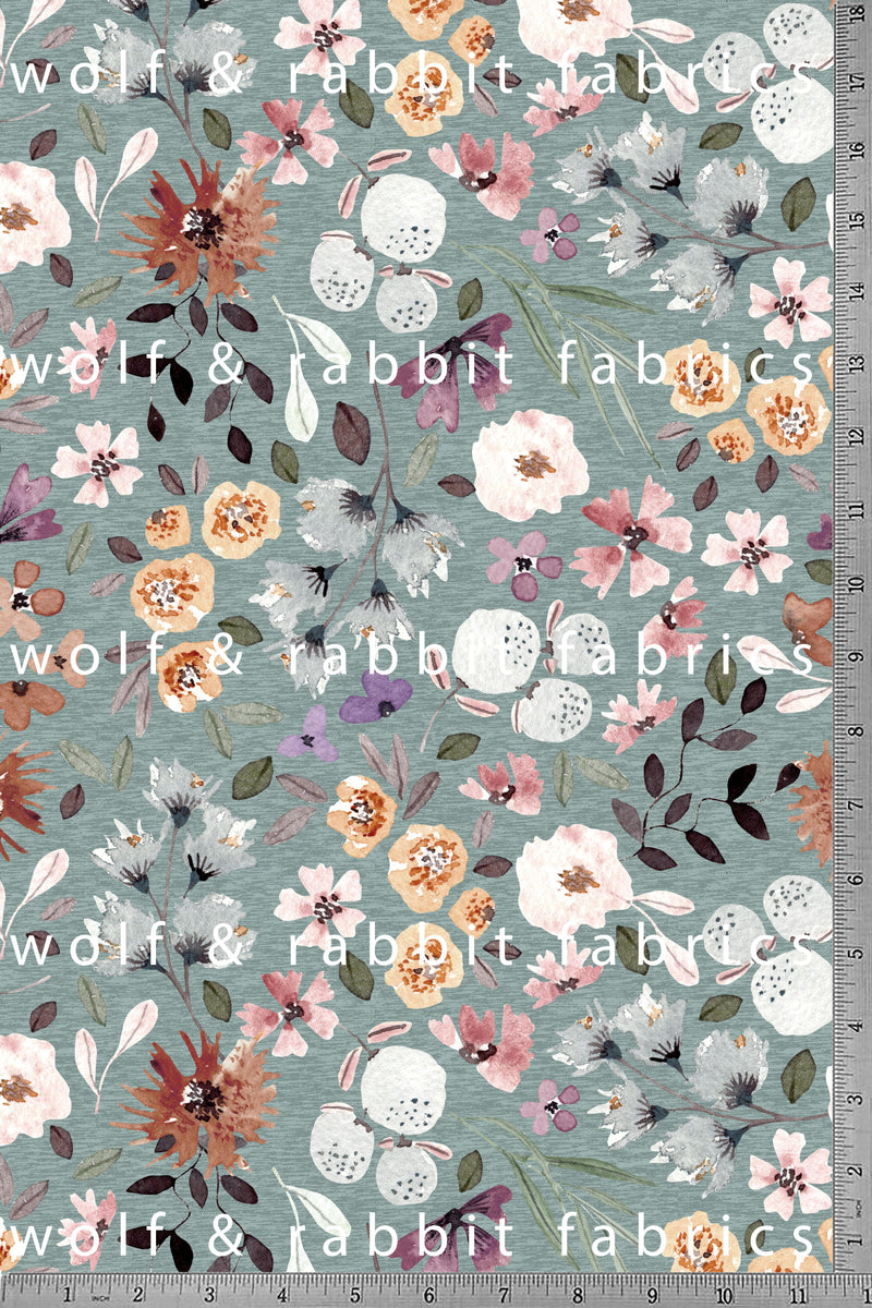 Muted Floral Ocean RECYCLED Swim Fabric Wolf & Rabbit Fabrics