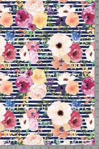 Navy Stripe Floral - Organic Cotton/Spandex Euro Knit Jersey