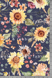 Sunflowers - Dark Blue - Organic Cotton/Spandex Euro Knit Jersey