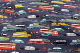 Watercolor Vehicles - Dark Blue - Organic Cotton/Spandex Euro Knit Jersey