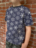 Snowflakes - Dark Blue - Organic Cotton/Spandex FRENCH TERRY