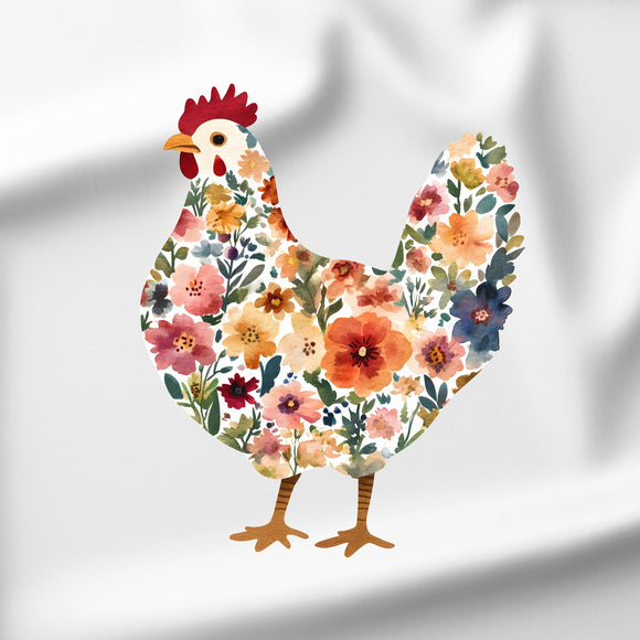 Floral Chicken - DTF Transfer/Iron On or Heat Press