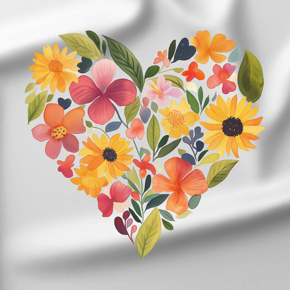 Floral Heart - DTF Transfer/Iron On or Heat Press