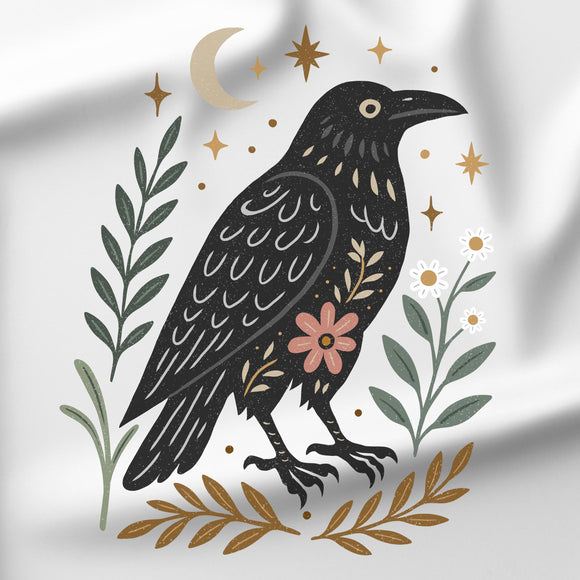 Folk Raven Floral - DTF Transfer/Iron On or Heat Press