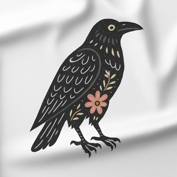 Folk Art Raven - DTF Transfer/Iron On or Heat Press