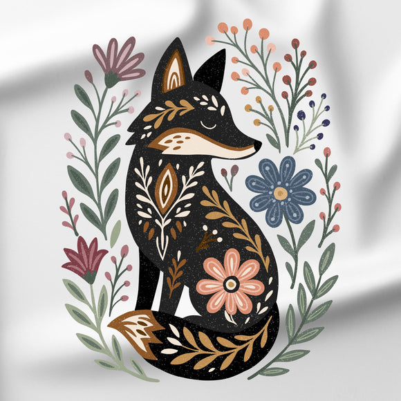 Folk Fox Floral - DTF Transfer/Iron On or Heat Press