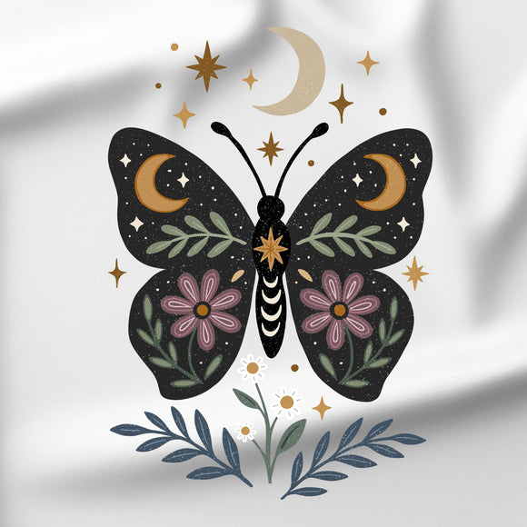 Folk Moth & Moon - DTF Transfer/Iron On or Heat Press