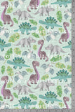 Happy Dinos - Mint - Organic Cotton/Spandex Euro Knit Jersey