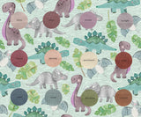Happy Dinos - Mint - Organic Cotton/Spandex Euro Knit Jersey