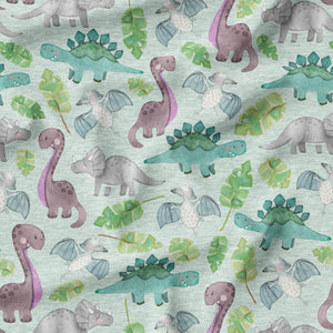 Happy Dinos - Mint - Organic Cotton/Spandex Euro Knit Jersey