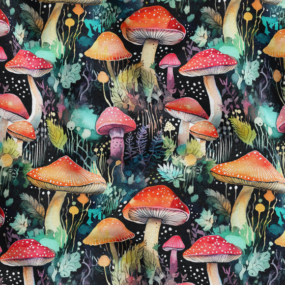 PREORDER - Inky Mushrooms - Organic Cotton/Spandex Euro Knit Jersey