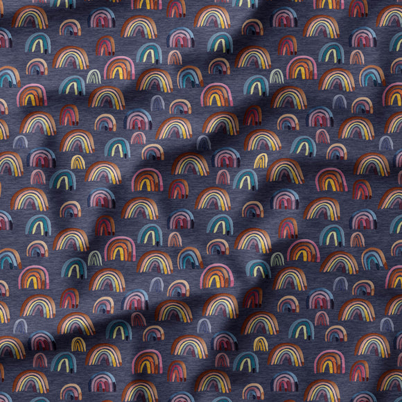 Jewel Tone Rainbows - Navy - Organic Cotton/Spandex Euro Knit Jersey