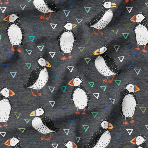 Puffins - Dark Grey - Organic Cotton/Spandex Euro Knit Jersey