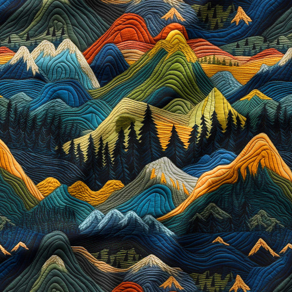 Quilted Mountains - BRIGHT MISPRINT -  Organic Cotton/Spandex JERSEY