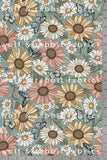 Retro Sunflowers - Ocean - Organic Cotton/Spandex Euro Knit Jersey