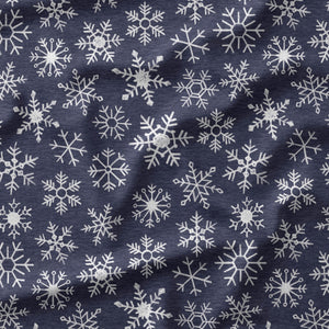 Snowflakes - Dark Blue - Organic Cotton/Spandex FRENCH TERRY