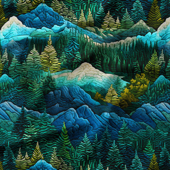 Tapestry Mountains - BRIGHT MISPRINT -  Organic Cotton/Spandex JERSEY