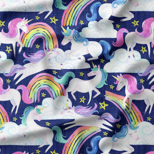 Unicorns - Navy - Organic Cotton/Spandex Euro Knit Jersey