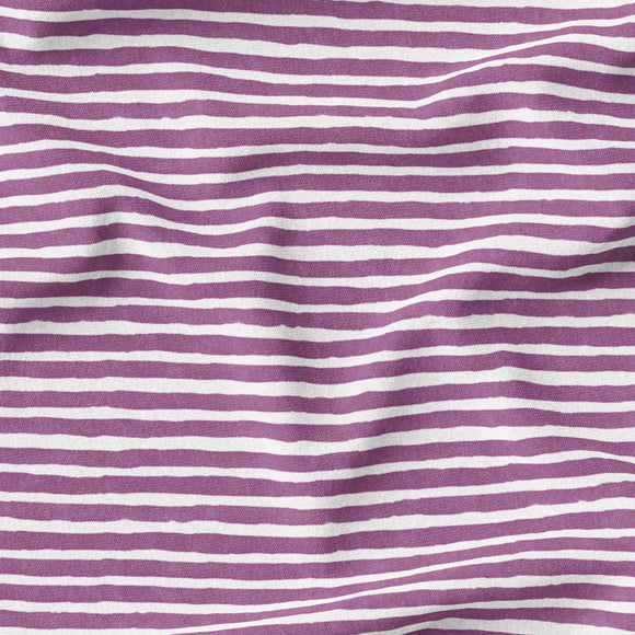 Watercolor Mini Stripes - MULBERRY - Organic Cotton/Spandex Euro Knit Jersey