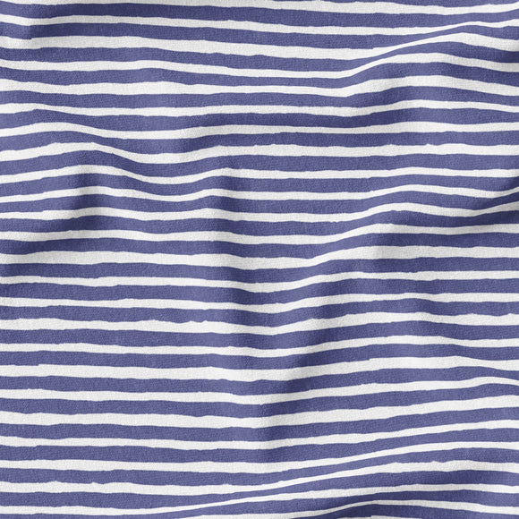 Watercolor Mini Stripes - NAVY - Organic Cotton/Spandex Euro Knit Jersey