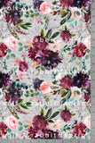 BURGUNDY FLORAL - FOG - Organic Cotton/Spandex Euro Knit Jersey