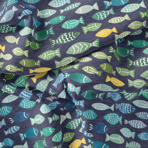 Fish - Navy - RECYCLED Swim Fabric