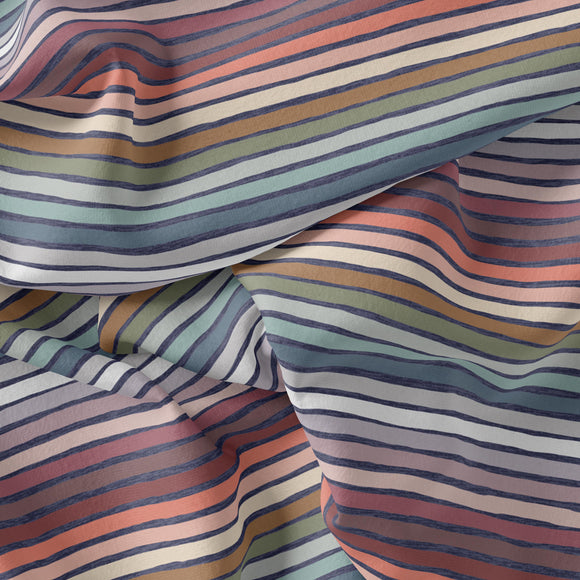 Neutral Rainbow Stripes -Navy - RECYCLED Swim Fabric