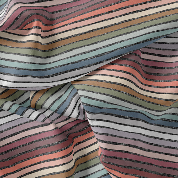 Neutral Rainbow Stripes -Dark - RECYCLED Swim Fabric