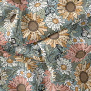 Retro Sunflower - Ocean - RECYCLED Swim Fabric