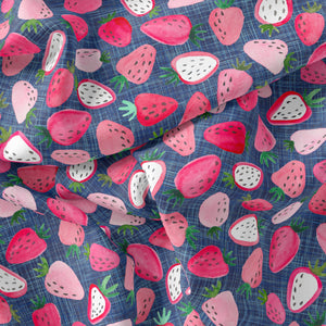 Strawberries - Navy - RECYCLED Swim Fabric