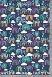 Rainbows & Raindrops - Dark Blue - Organic Cotton/Spandex Euro Knit Jersey