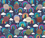 Rainbows & Raindrops - Dark Blue - Organic Cotton/Spandex Euro Knit Jersey