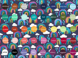 Rainbows & Raindrops - Dark Blue - Organic Cotton/Spandex Euro Knit Jersey