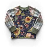 Sunflowers - Dark Blue - Organic Cotton/Spandex Euro Knit Jersey