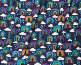 Rainbows & Raindrops - Dark Blue - Organic Cotton/Spandex Euro Knit Jersey