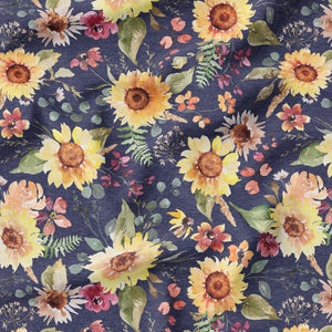 Sunflowers - Dark Blue - Organic Cotton/Spandex Euro Knit Jersey